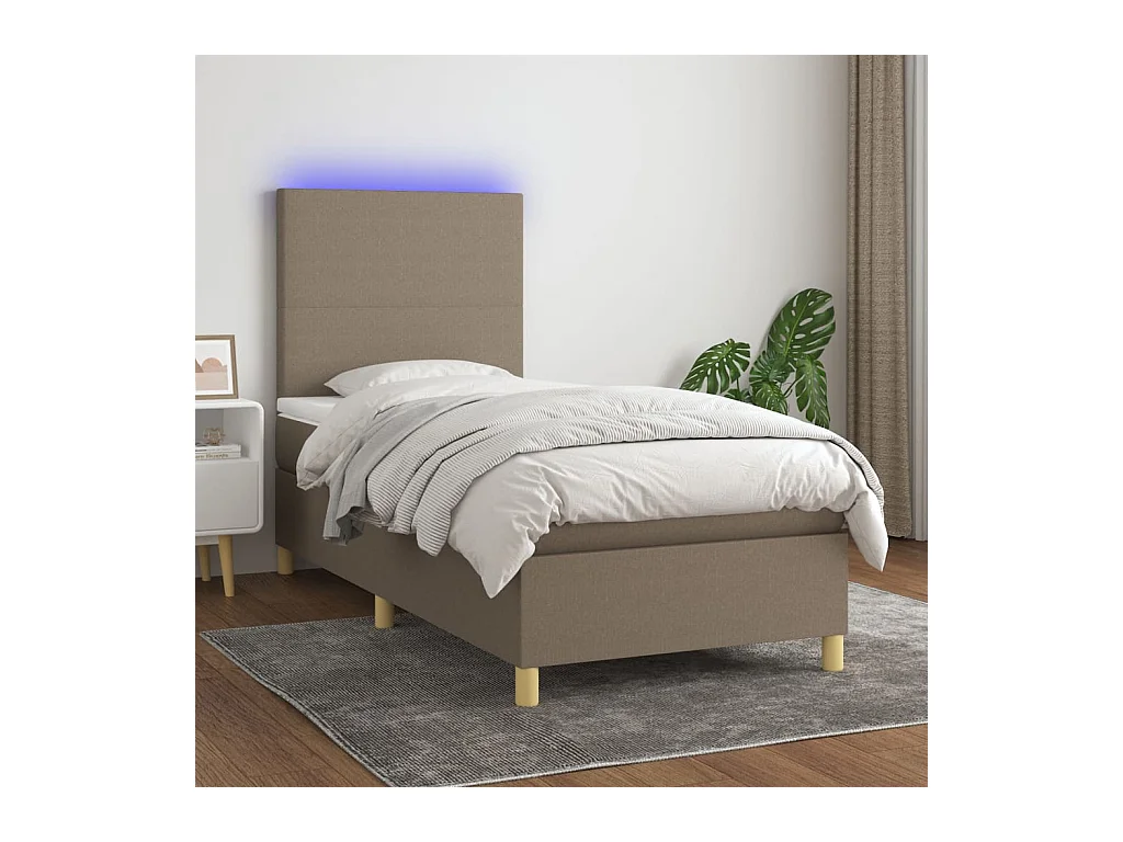 Cama box spring colchão/LED 100x200cm tecido cinza-acastanhado