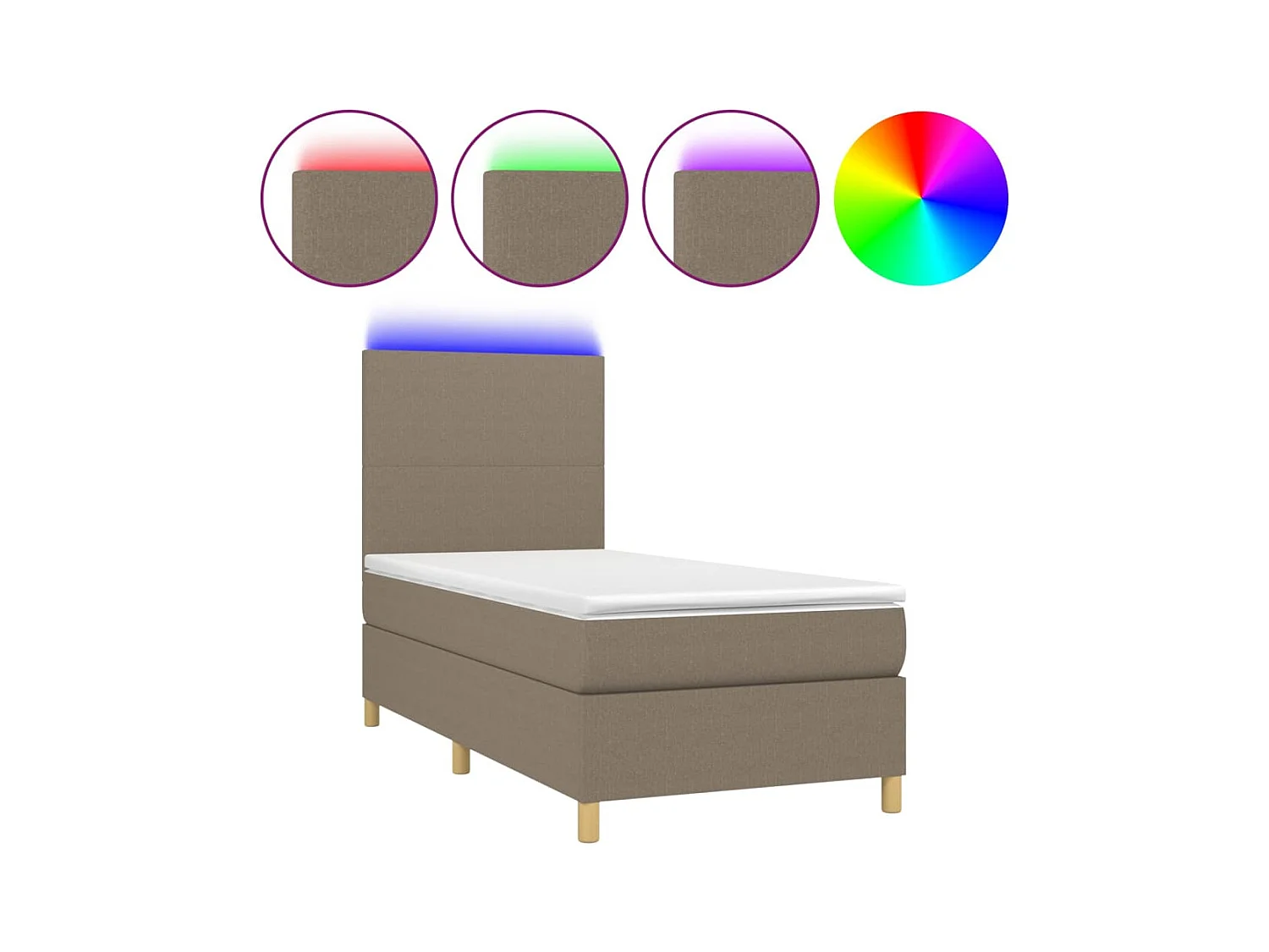 Cama box spring colchão/LED 100x200cm tecido cinza-acastanhado