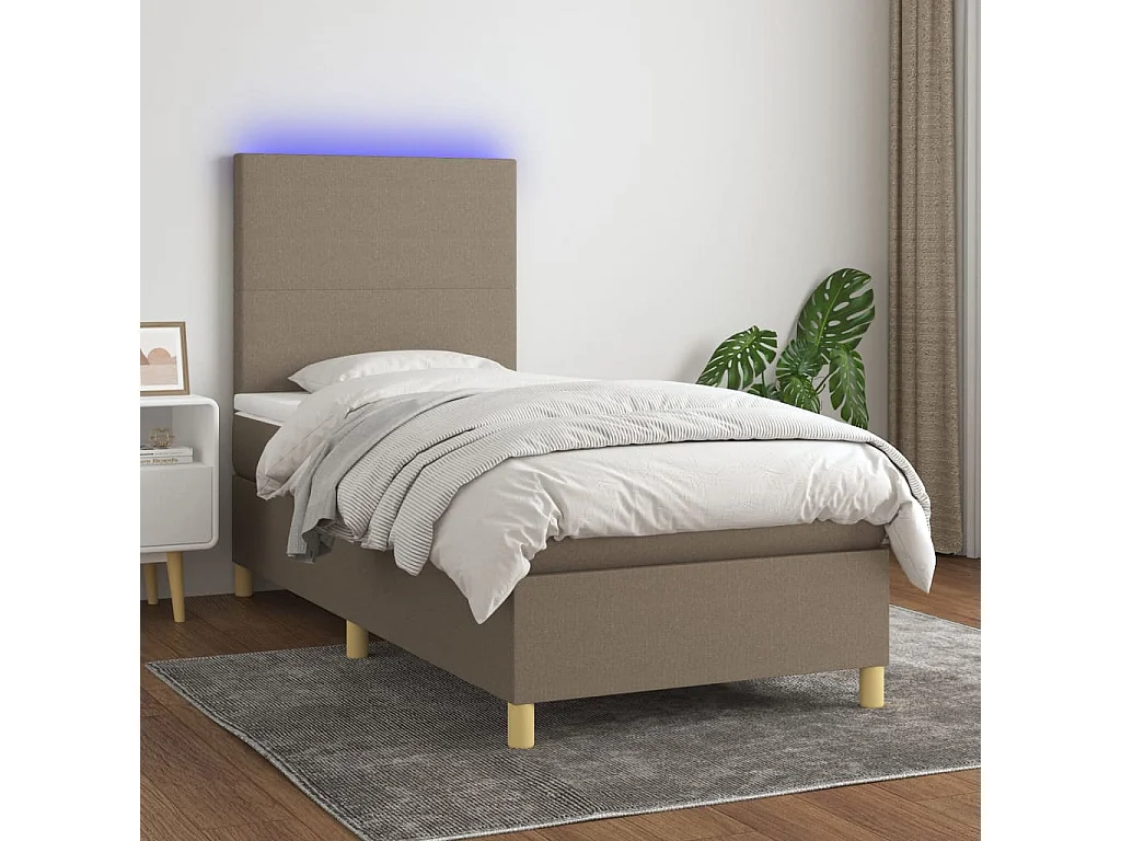 Cama box spring colchão/LED 100x200cm tecido cinza-acastanhado