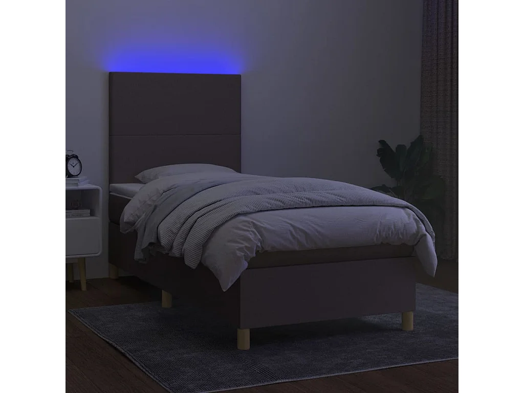 Cama box spring colchão/LED 100x200cm tecido cinza-acastanhado