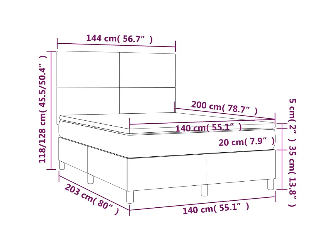 Sommier à lattes de lit et matelas et LED Bleu 140x200 cm Tissu