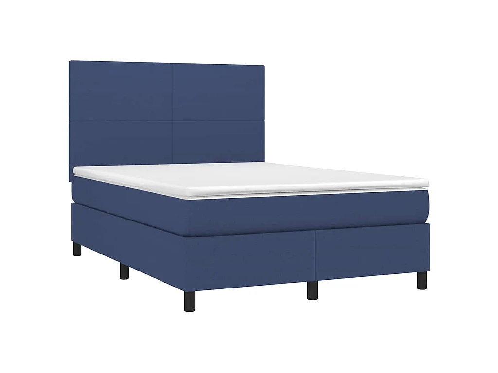Sommier à lattes de lit et matelas et LED Bleu 140x200 cm Tissu