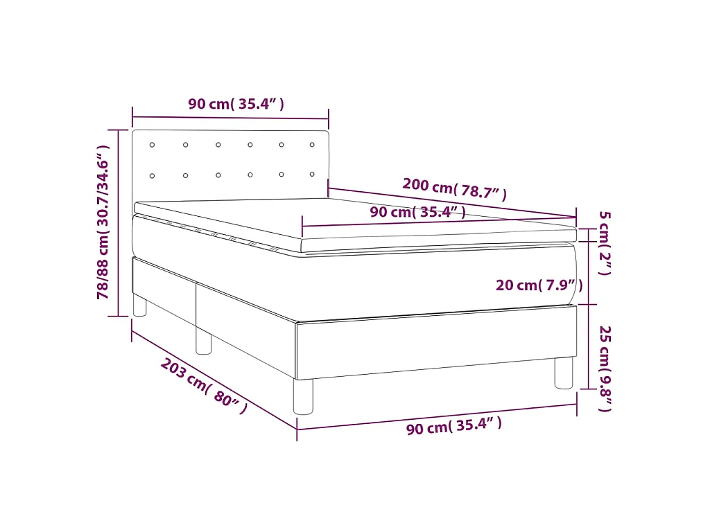 Boxspringbett mit Matratze Schwarz 90x200 cm Samt