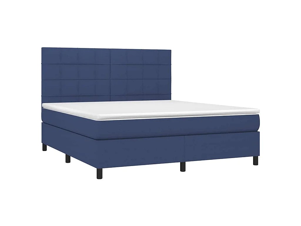 Sommier à lattes de lit et matelas et LED Bleu 180x200 cm Tissu