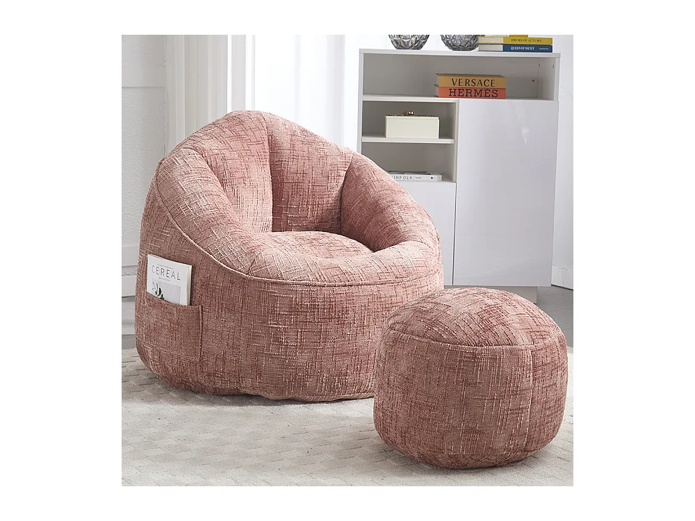 Pouf chaise mousse haute densité compressée repose pieds rose