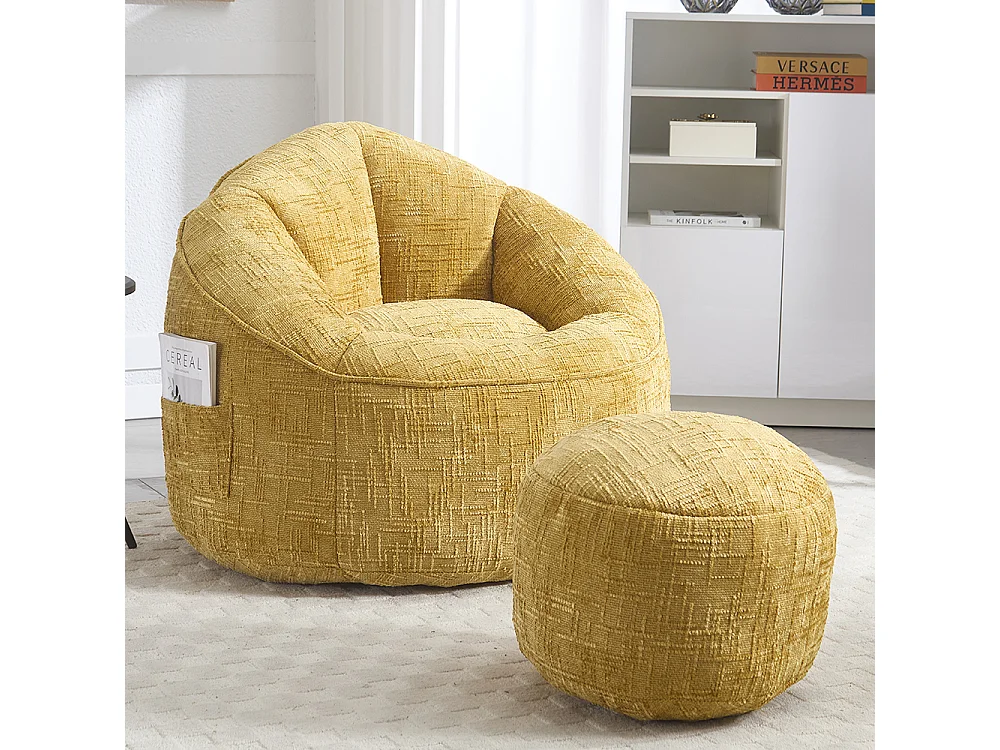 Pouf chaise mousse haute densité compressée repose pieds jaune