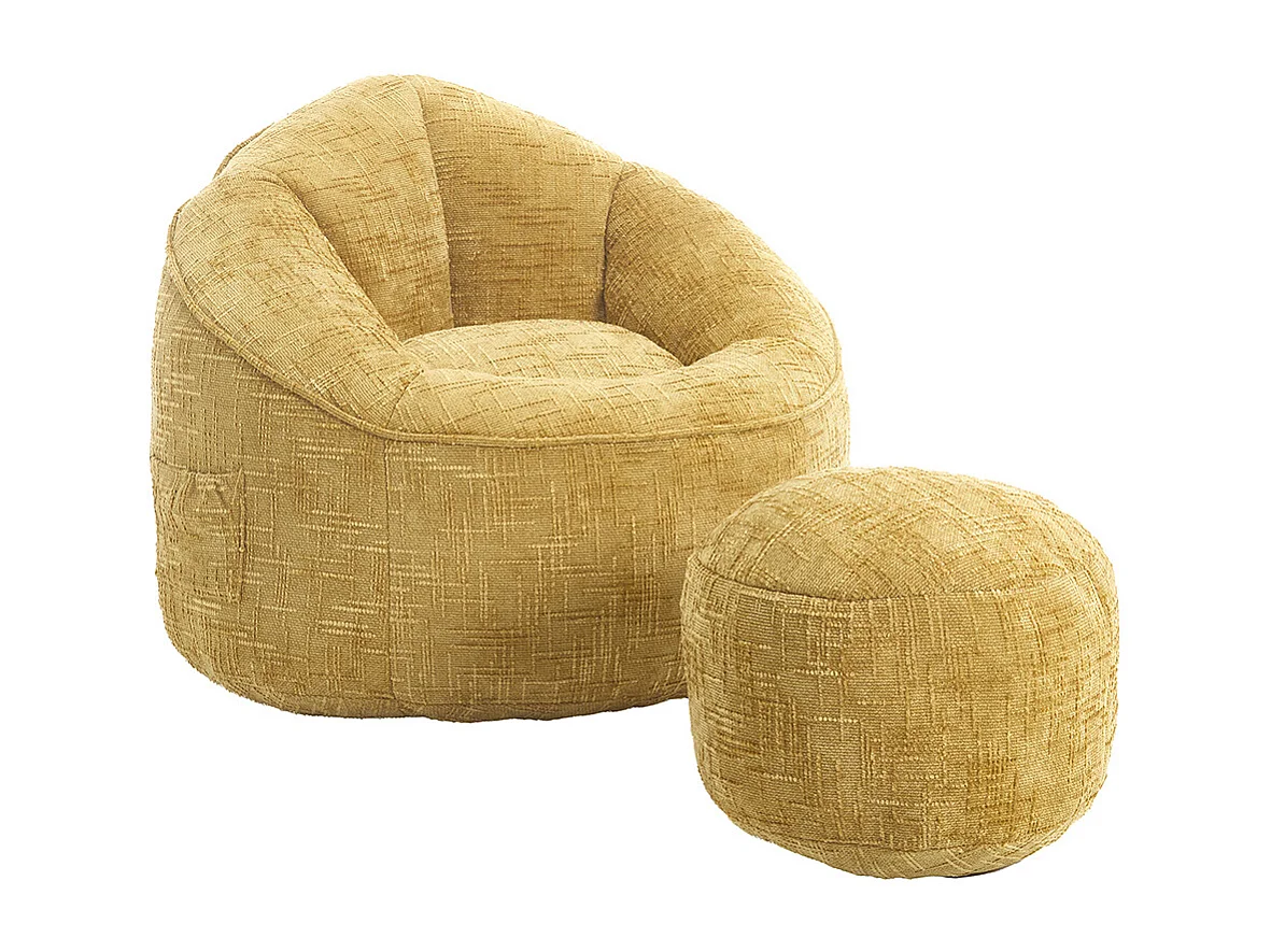 Pouf chaise mousse haute densité compressée repose pieds jaune