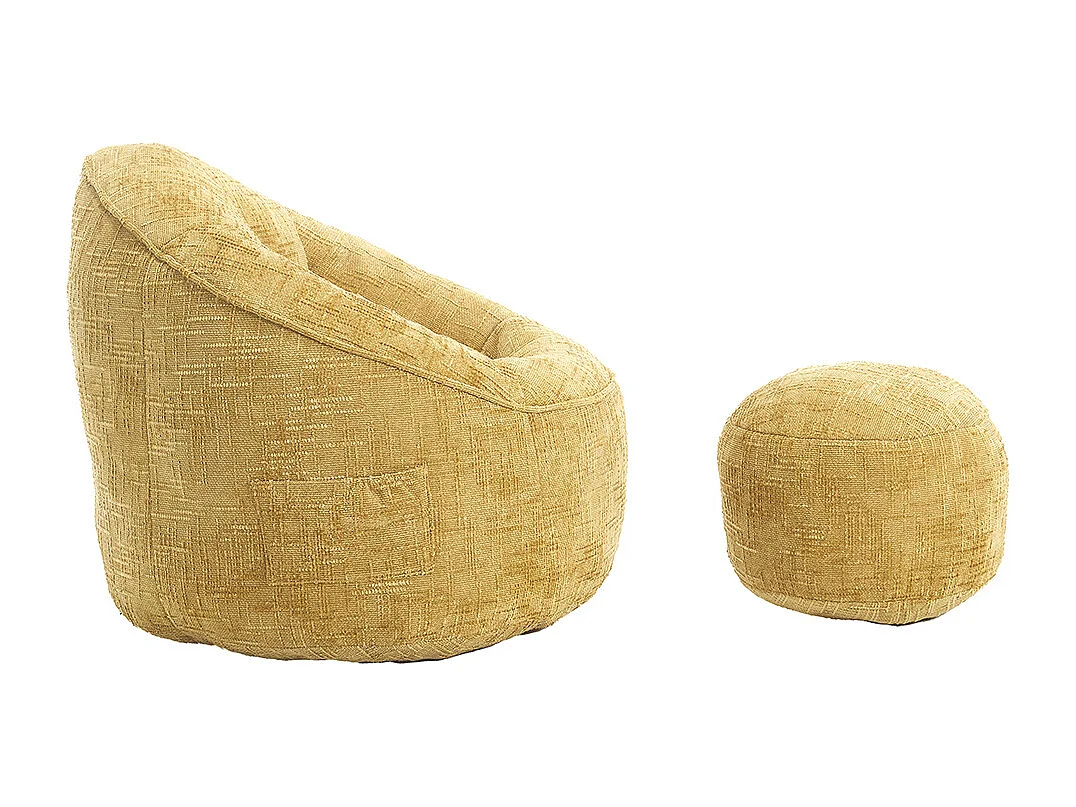 Pouf chaise mousse haute densité compressée repose pieds jaune