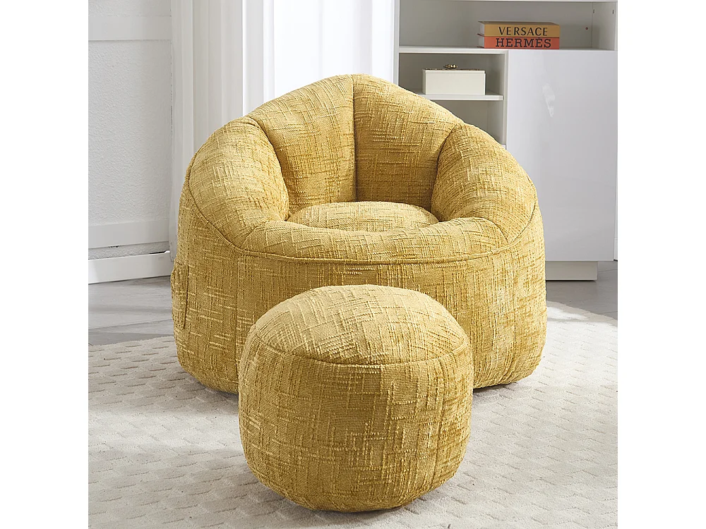 Pouf chaise mousse haute densité compressée repose pieds jaune