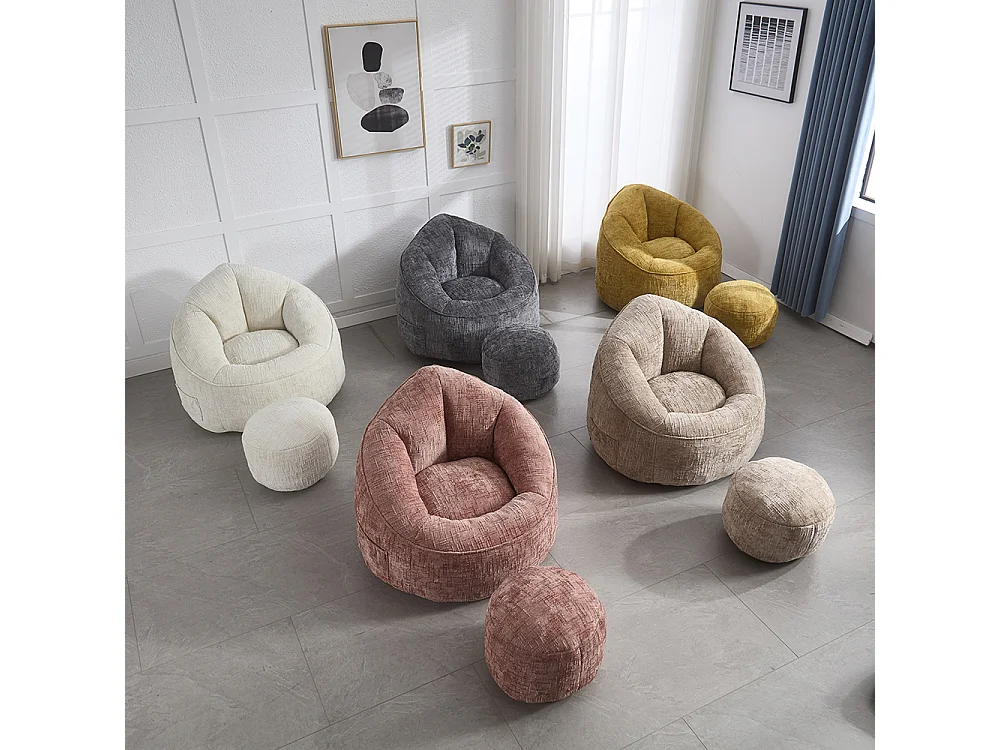 Pouf chaise mousse haute densité compressée repose pieds jaune