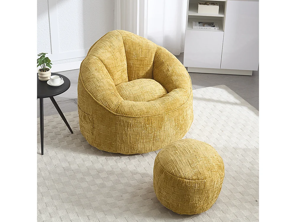Pouf chaise mousse haute densité compressée repose pieds jaune