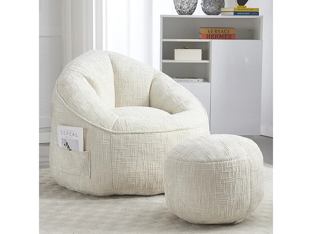 Pouf chaise mousse haute densité compressée repose pieds beige