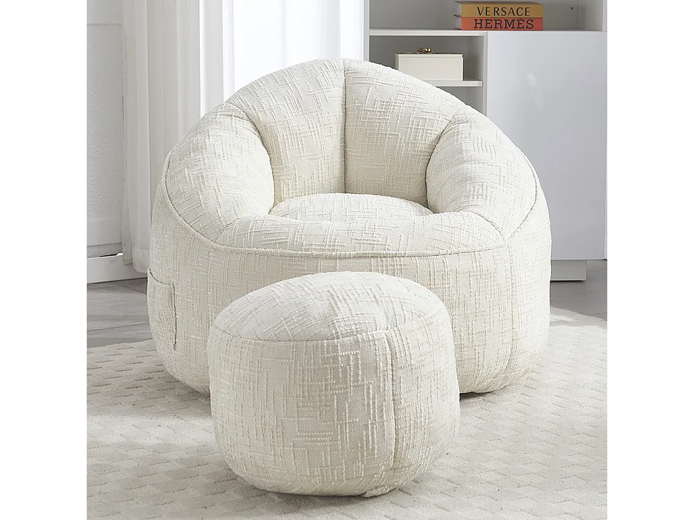 Pouf chaise mousse haute densité compressée repose pieds beige
