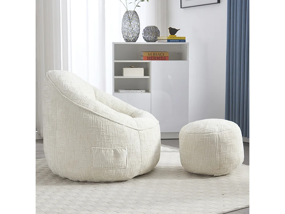 Pouf chaise mousse haute densité compressée repose pieds beige