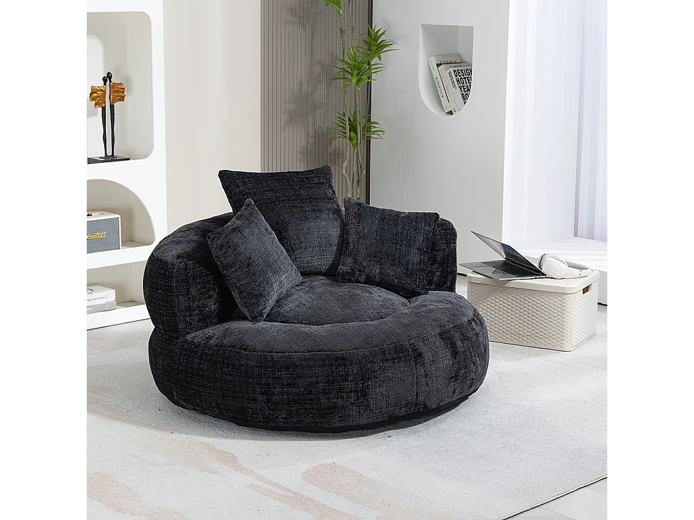 Canapé bean bag dossier haut 3 coussins gaming intérieur extérieur adulte enfant noir chenille