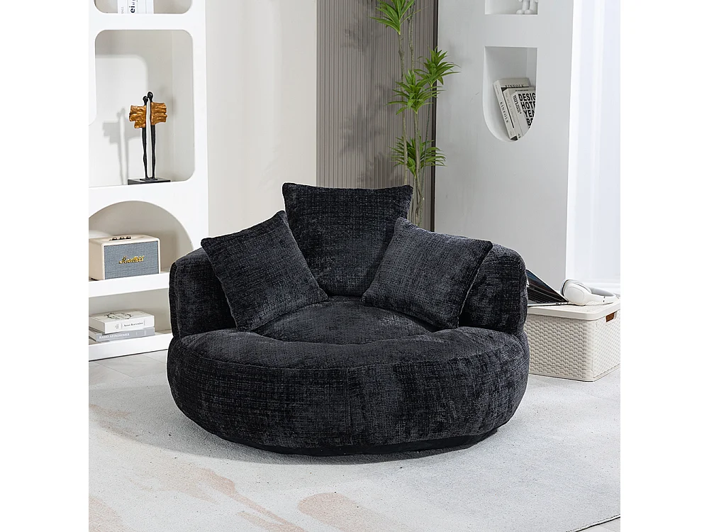 Canapé bean bag dossier haut 3 coussins gaming intérieur extérieur adulte enfant noir chenille