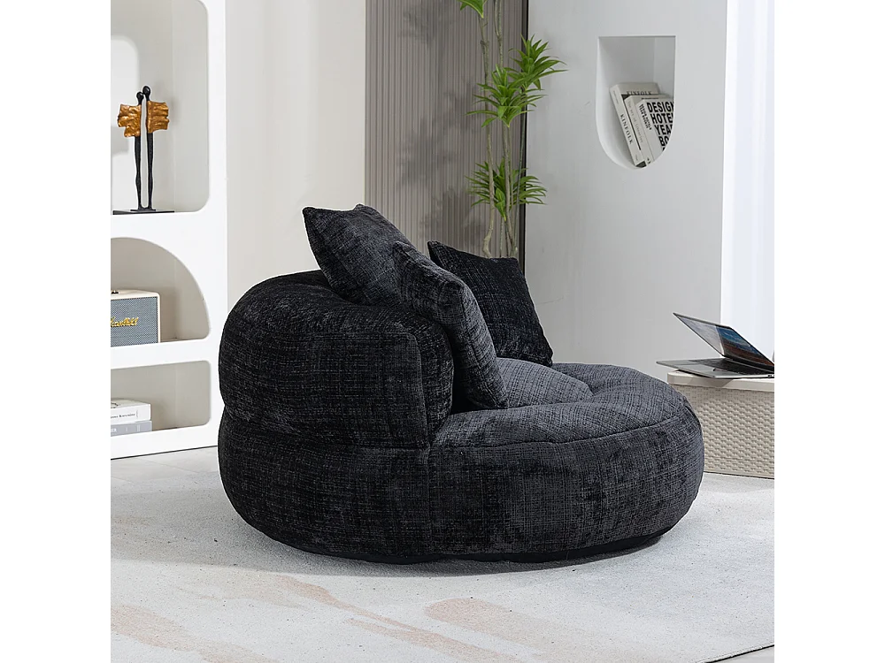 Canapé bean bag dossier haut 3 coussins gaming intérieur extérieur adulte enfant noir chenille