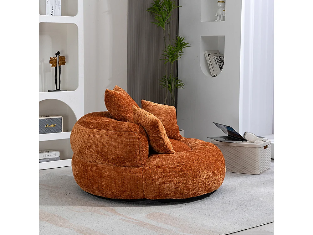 Canapé bean bag dossier haut 3 coussins gaming intérieur extérieur adulte enfant orange chenille