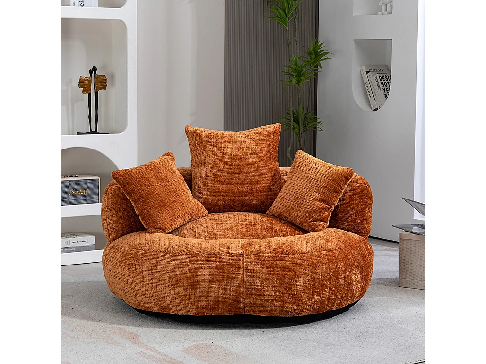 Canapé bean bag dossier haut 3 coussins gaming intérieur extérieur adulte enfant orange chenille