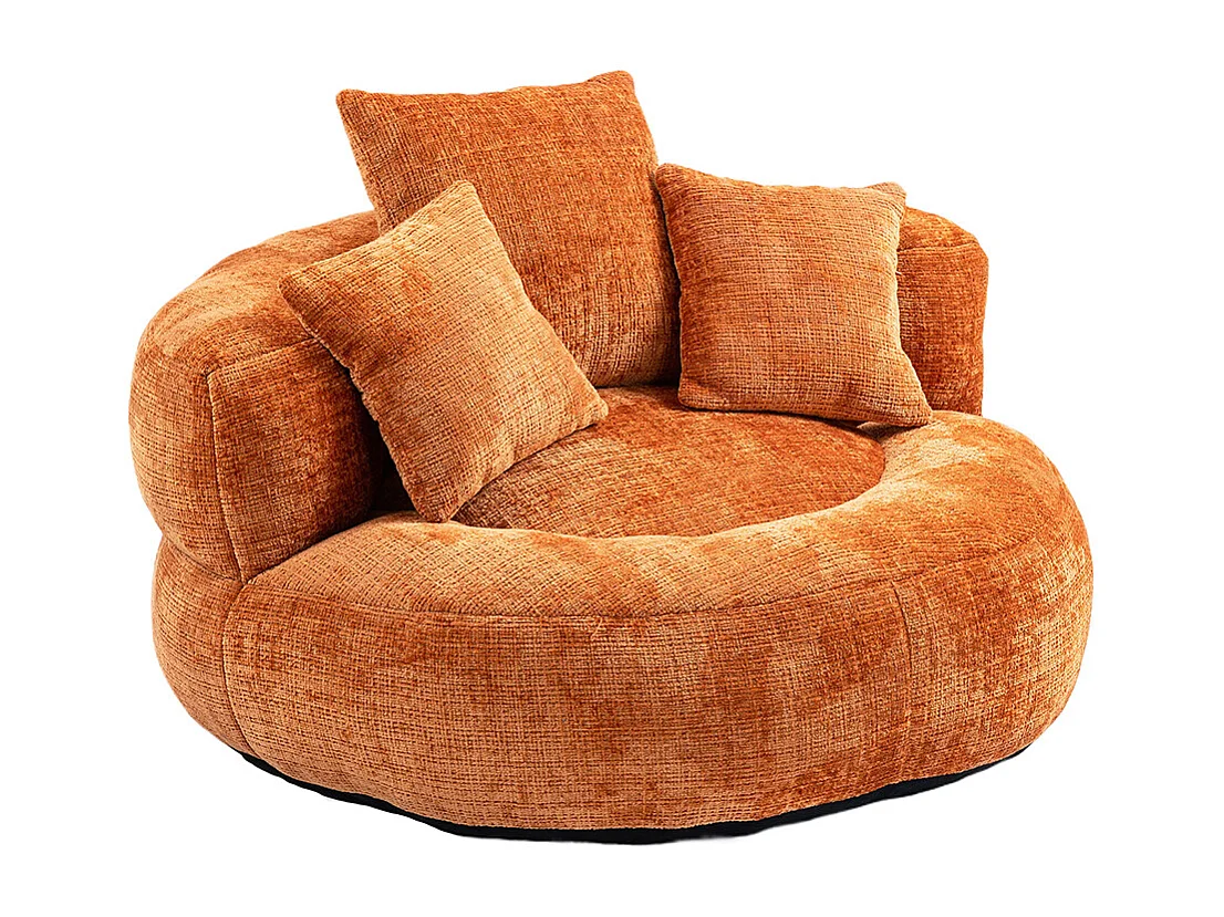 Canapé bean bag dossier haut 3 coussins gaming intérieur extérieur adulte enfant orange chenille