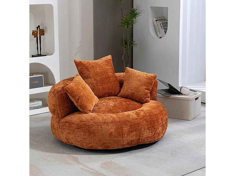 Canapé bean bag dossier haut 3 coussins gaming intérieur extérieur adulte enfant orange chenille