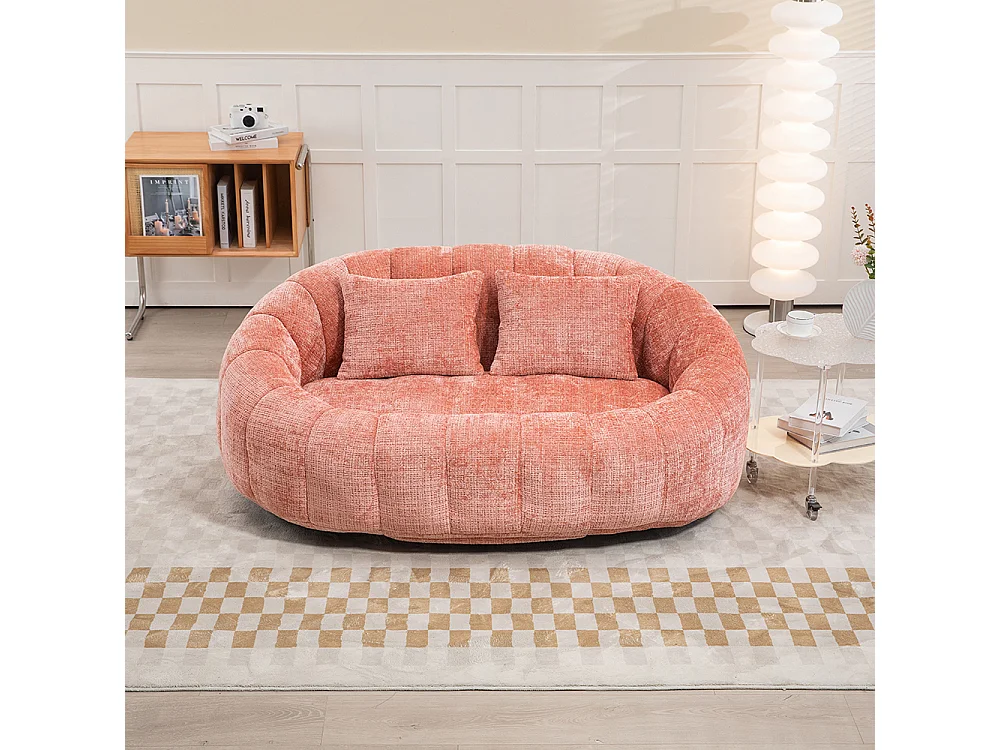 Canapé bean bag dossier haut rose chenille intérieur extérieur