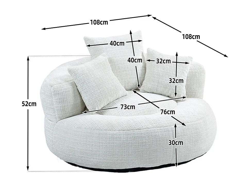 Canapé bean bag dossier haut 3 coussins gaming intérieur extérieur adulte enfant beige chenille
