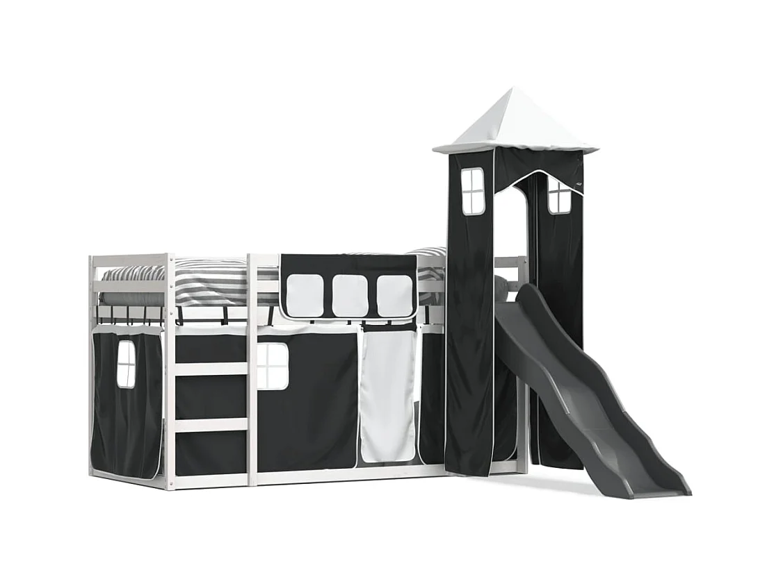 Lit superposé sans matelas avec toboggan blanc noir 90x190 cm