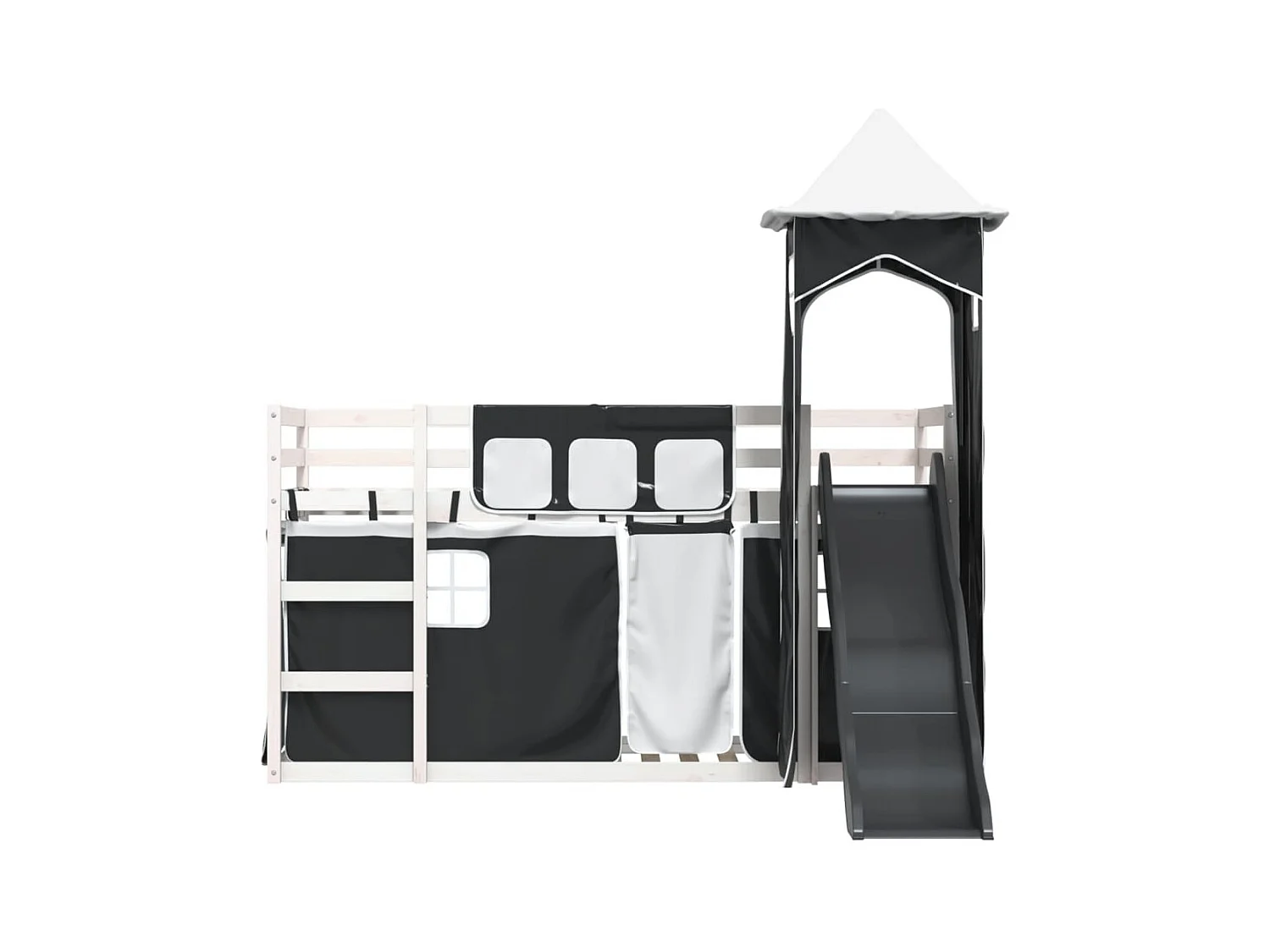 Lit superposé sans matelas avec toboggan blanc noir 90x190 cm