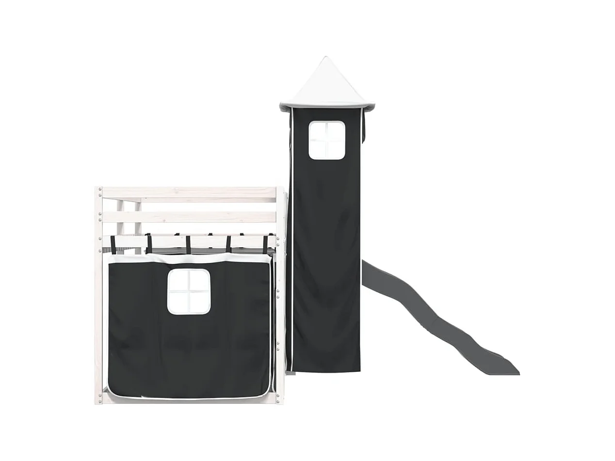 Lit superposé sans matelas avec toboggan blanc noir 90x190 cm