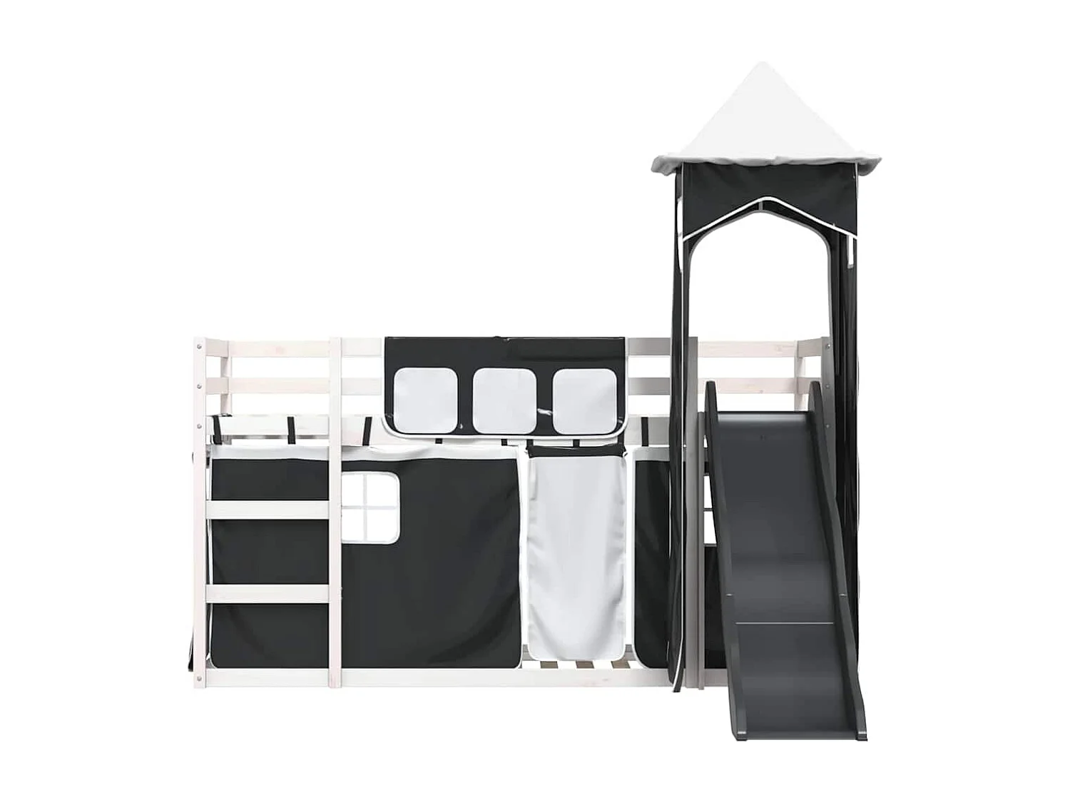 Lit superposé sans matelas avec toboggan blanc noir 90x190 cm