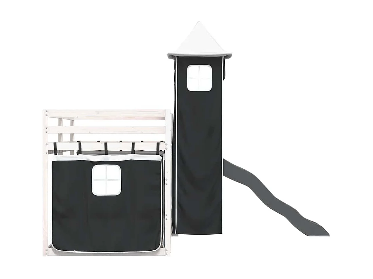 Lit superposé sans matelas avec toboggan blanc noir 90x190 cm