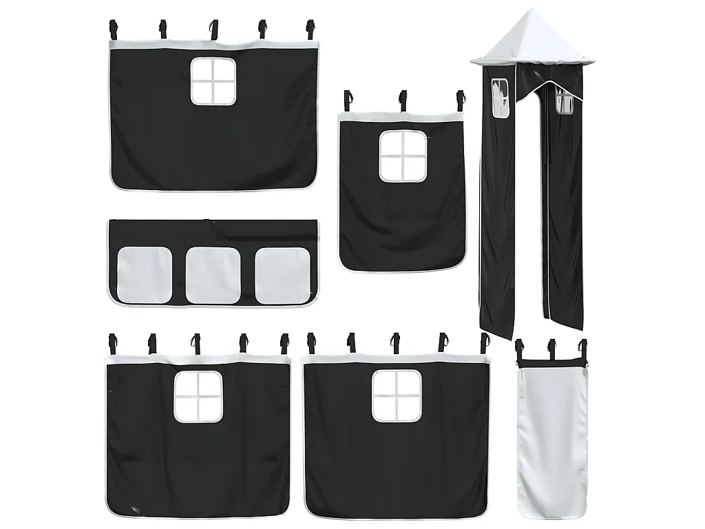 Lit superposé sans matelas avec toboggan blanc noir 90x190 cm