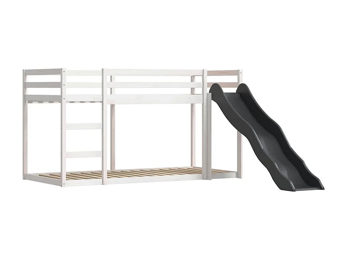 Lit superposé sans matelas avec toboggan blanc noir 90x190 cm