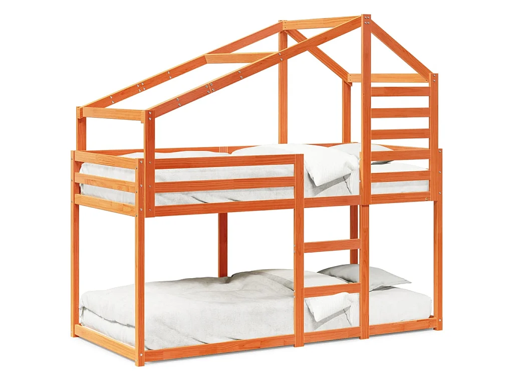 Letto a Castello con Tetto Marrone Cera 90x190 cm Massello Pino