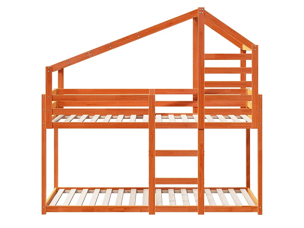 Letto a Castello con Tetto Marrone Cera 90x190 cm Massello Pino