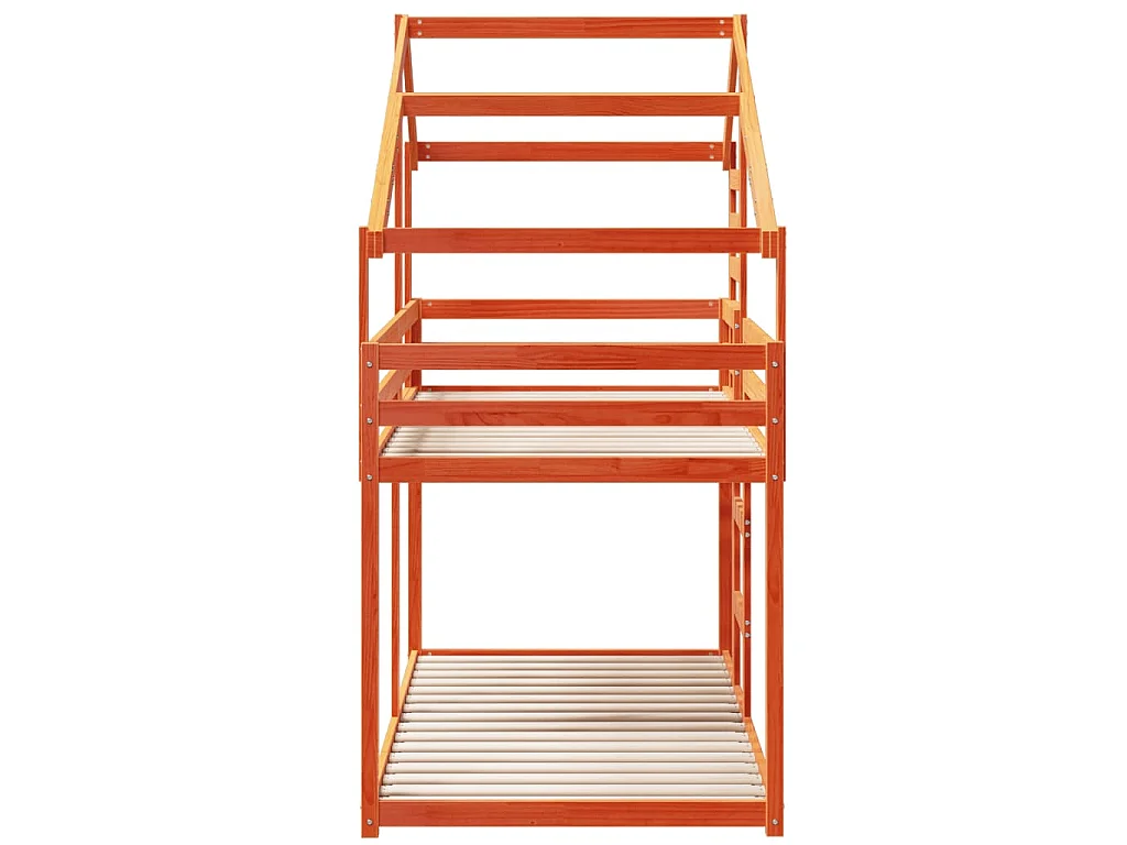 Letto a Castello con Tetto Marrone Cera 90x190 cm Massello Pino