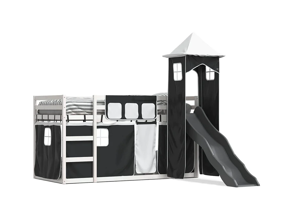 Lit superposé sans matelas avec toboggan blanc noir 80x200 cm