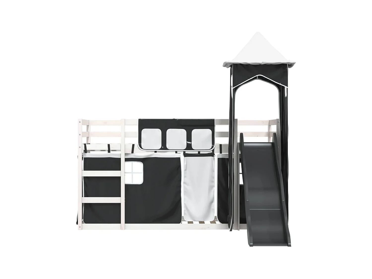 Lit superposé sans matelas avec toboggan blanc noir 80x200 cm