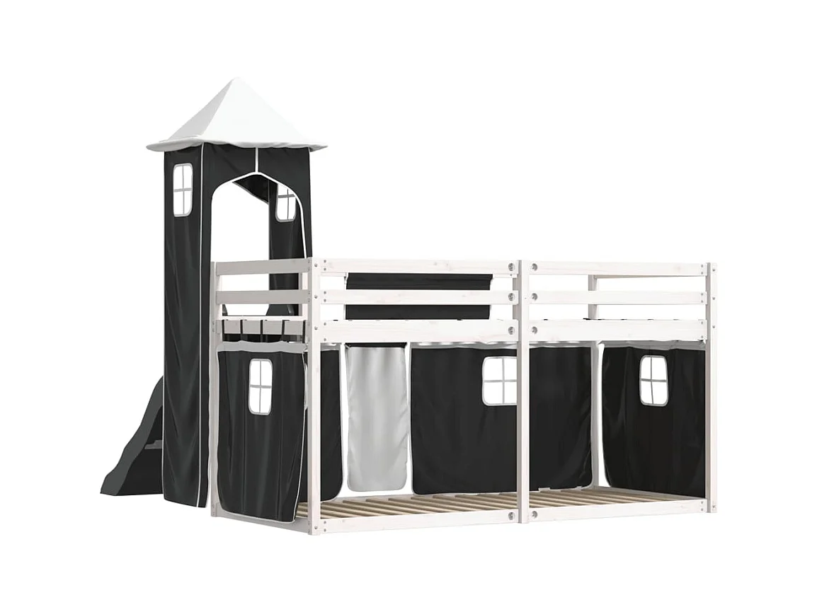 Lit superposé sans matelas avec toboggan blanc noir 80x200 cm