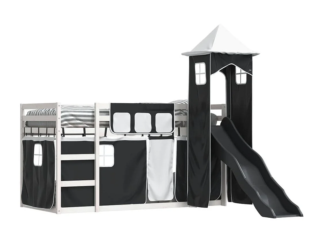 Lit superposé sans matelas avec toboggan blanc noir 80x200 cm