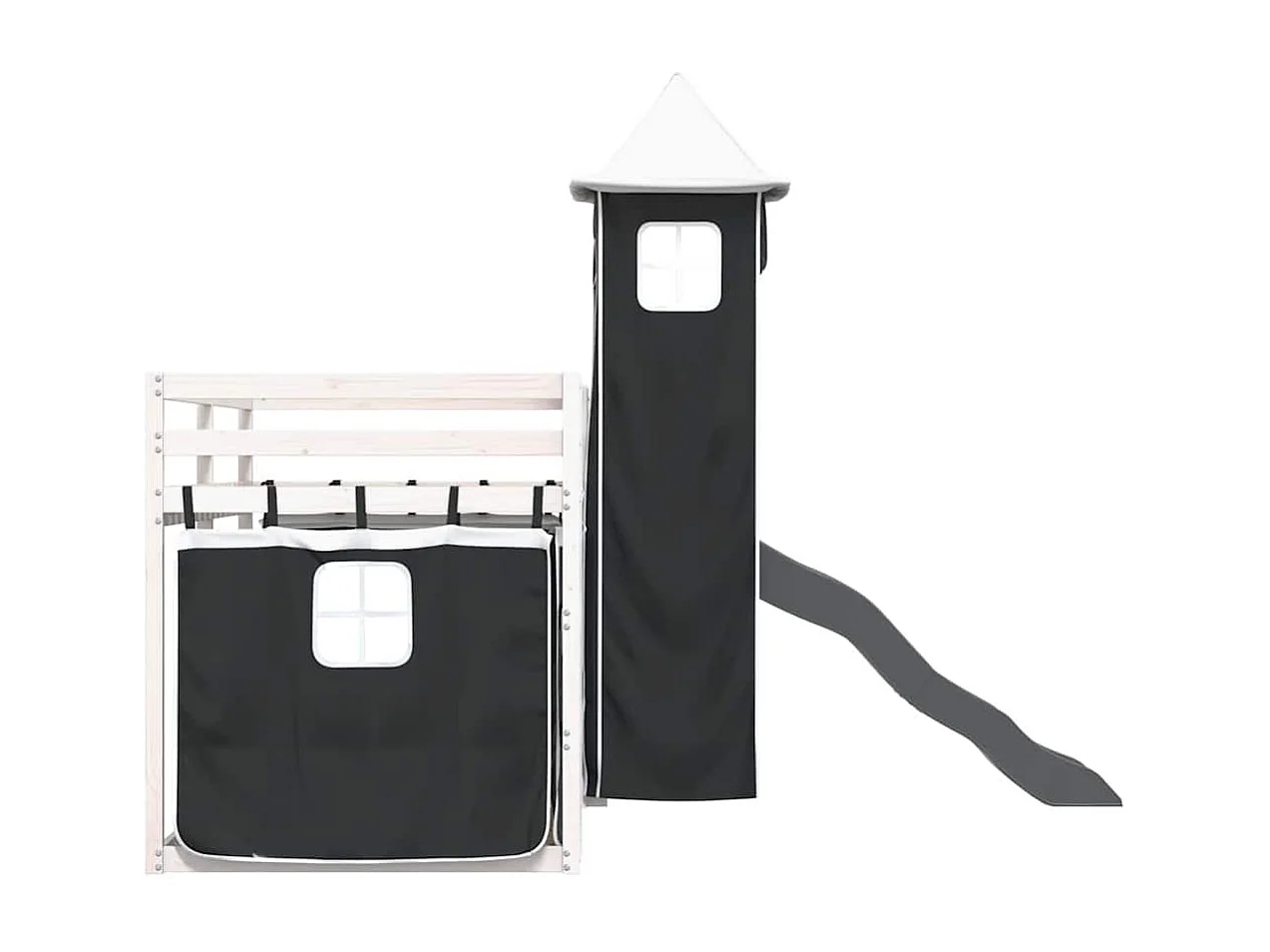 Lit superposé sans matelas avec toboggan blanc noir 80x200 cm