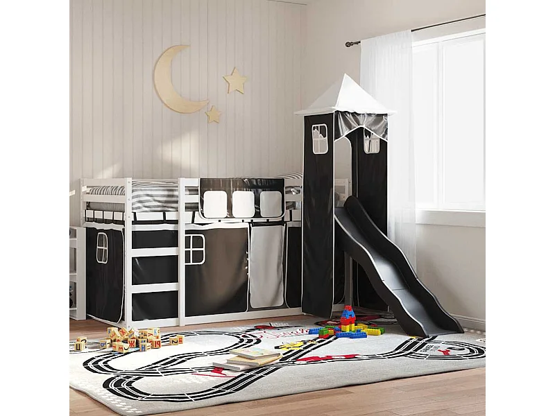 Lit superposé sans matelas avec toboggan blanc noir 80x200 cm