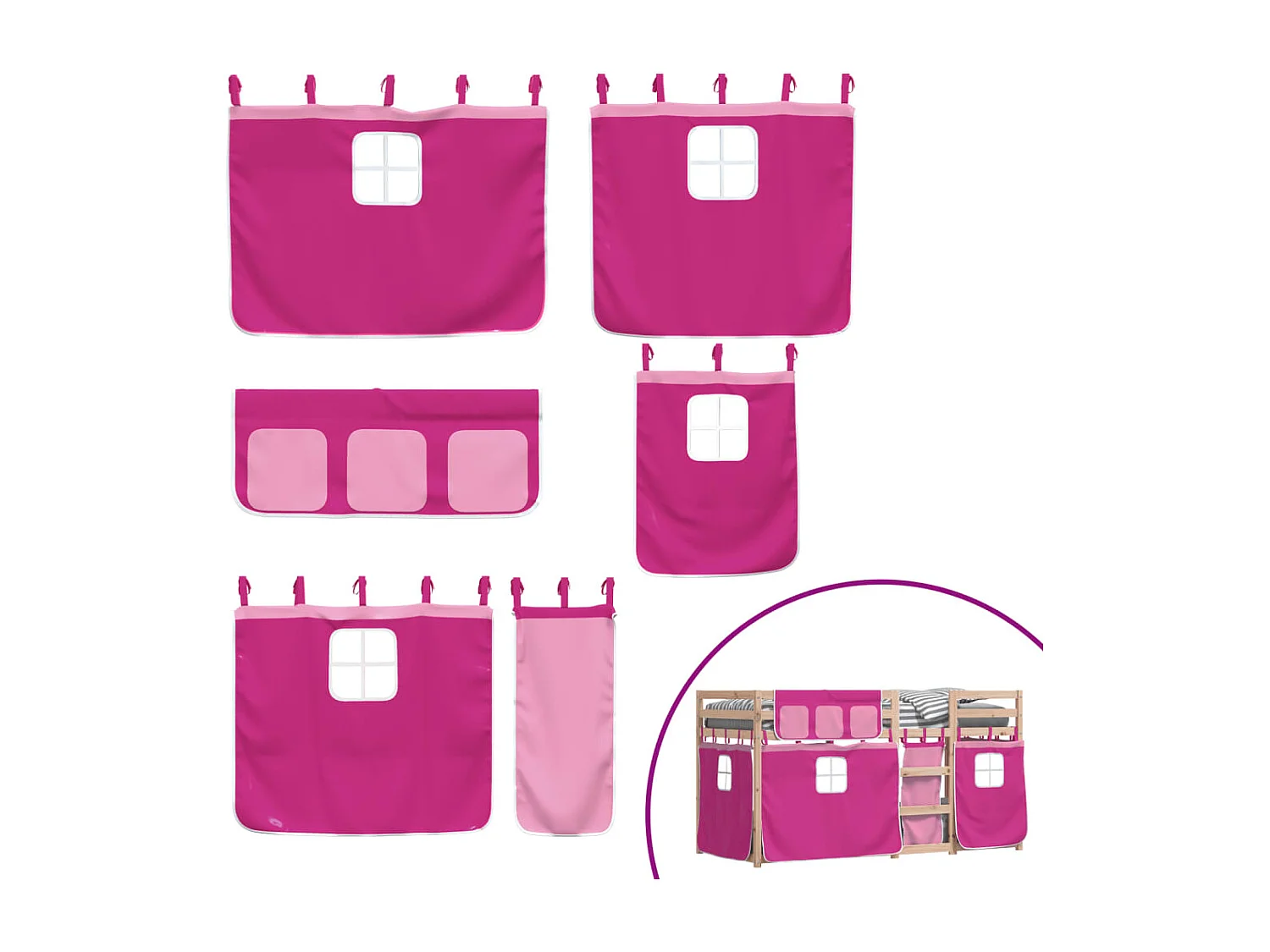 Litera con cortinas madera maciza de pino rosa 80x200 cm