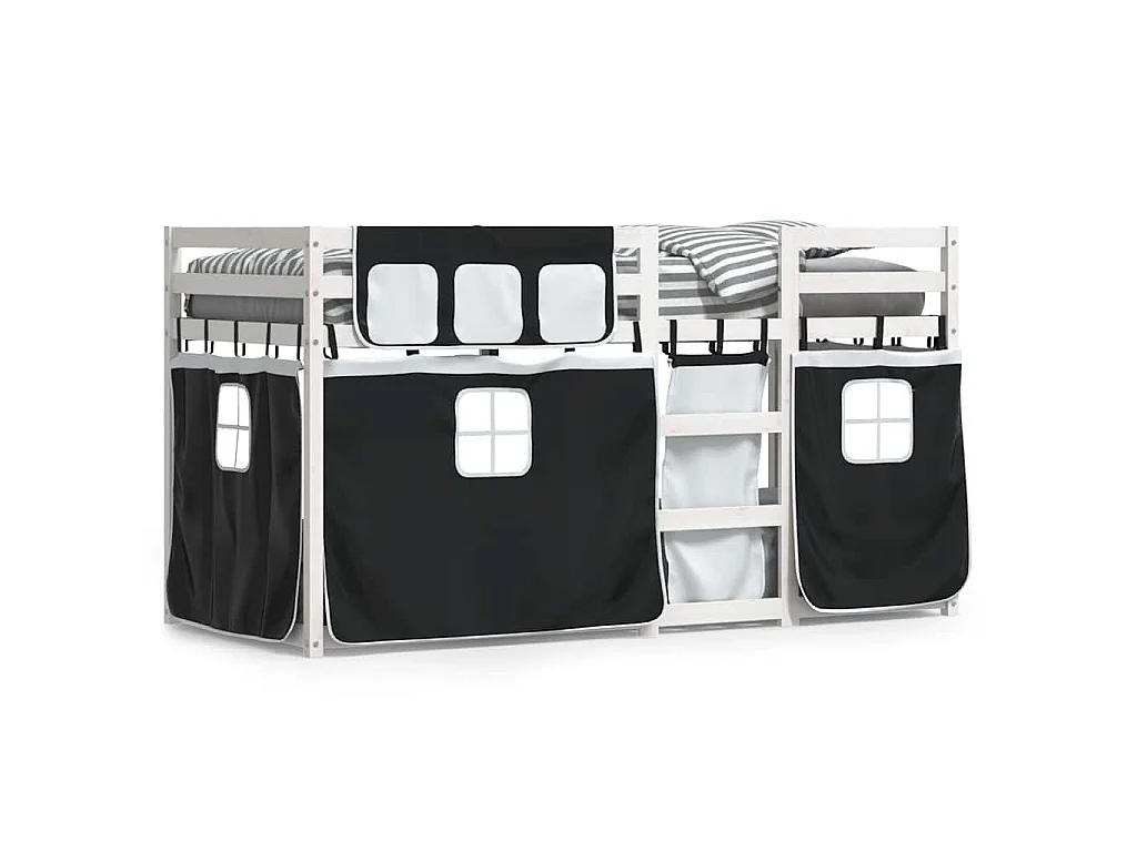 Letto a Castello senza Materasso Bianco e Nero 90x190cm in Pino