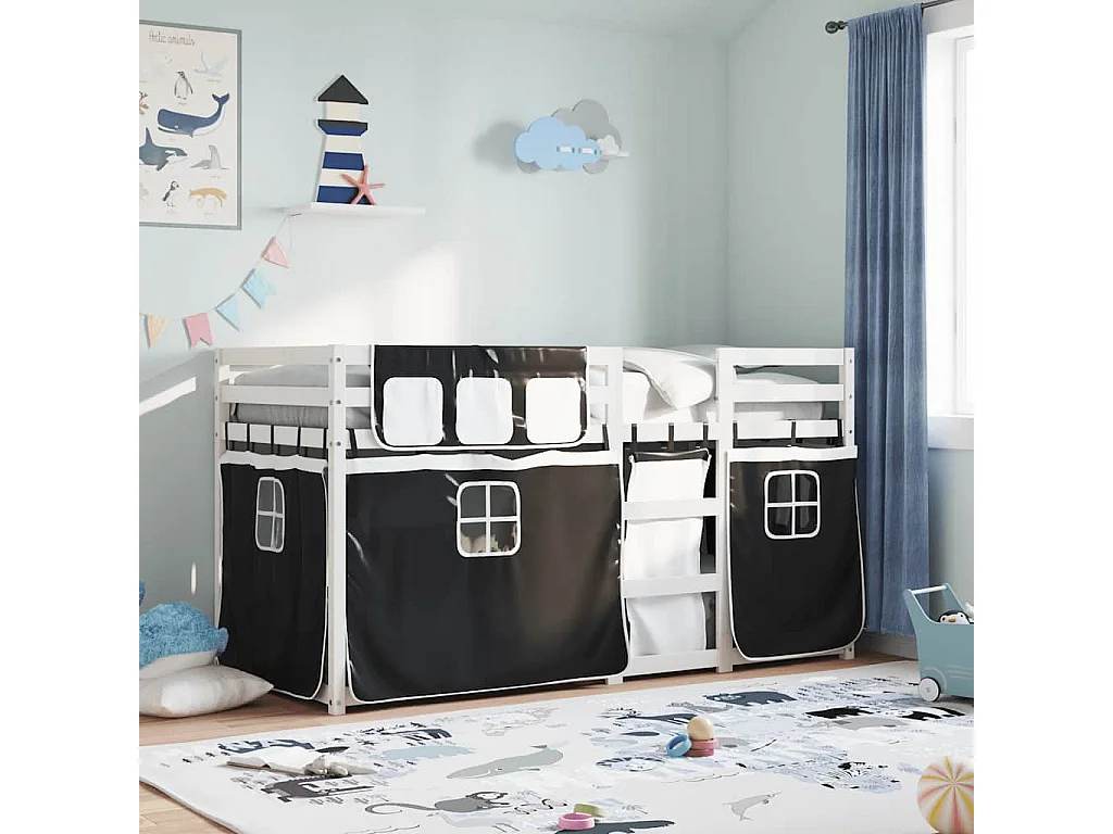 Letto a Castello senza Materasso Bianco e Nero 90x190cm in Pino