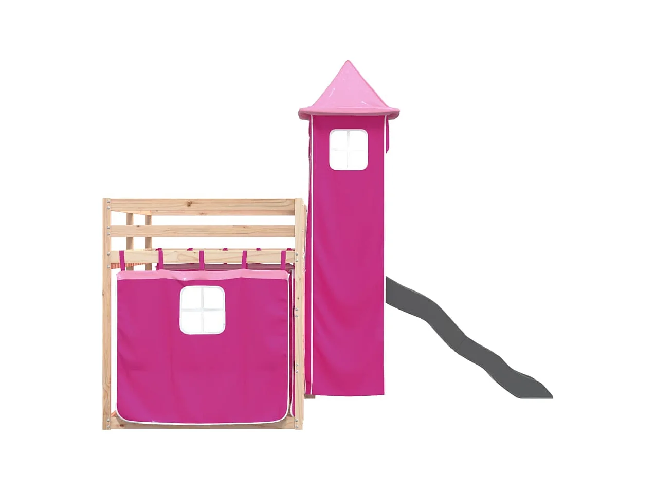 Stapelbed met glijbaan en gordijnen roze 80x200 cm