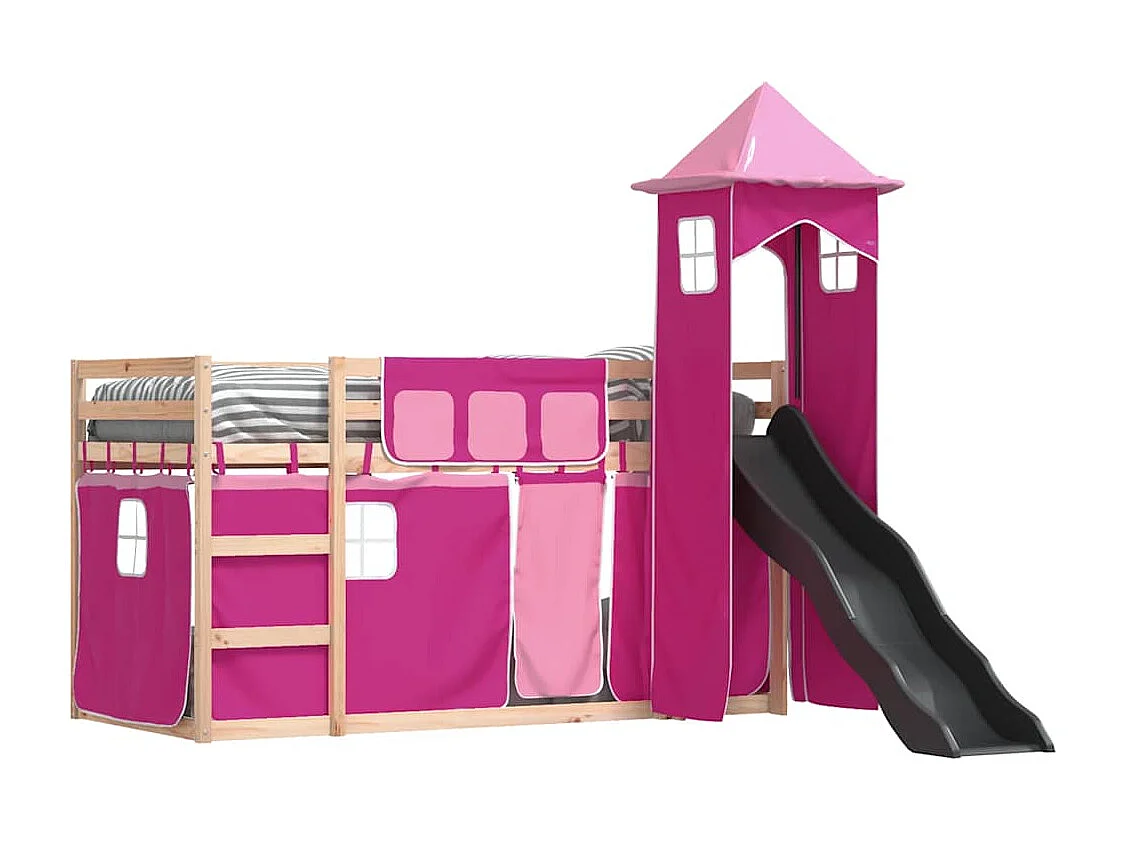 Litera con tobogán y cortinas rosa 80x200 cm