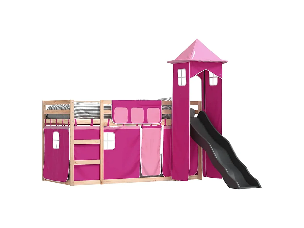 Lit superposé sans matelas avec toboggan et rideaux 80x200 cm