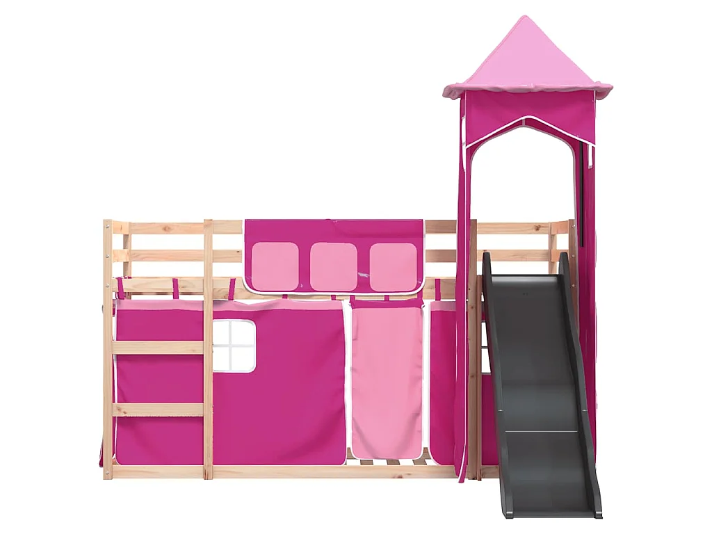 Lit superposé sans matelas avec toboggan et rideaux 80x200 cm